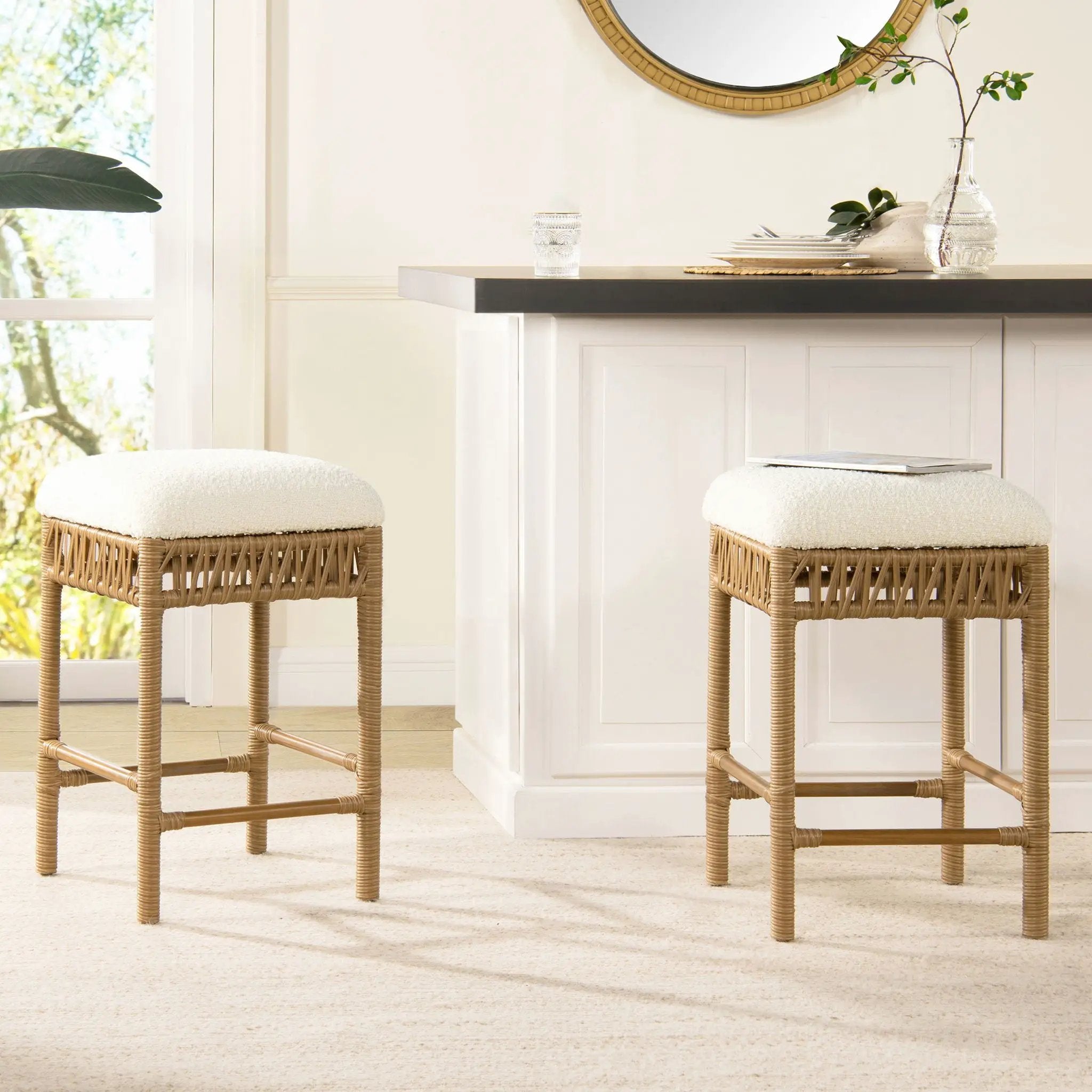 Lucia - Backless Upholstered Counter Stool With Frame - Ivory White by Unique Piece Furniture