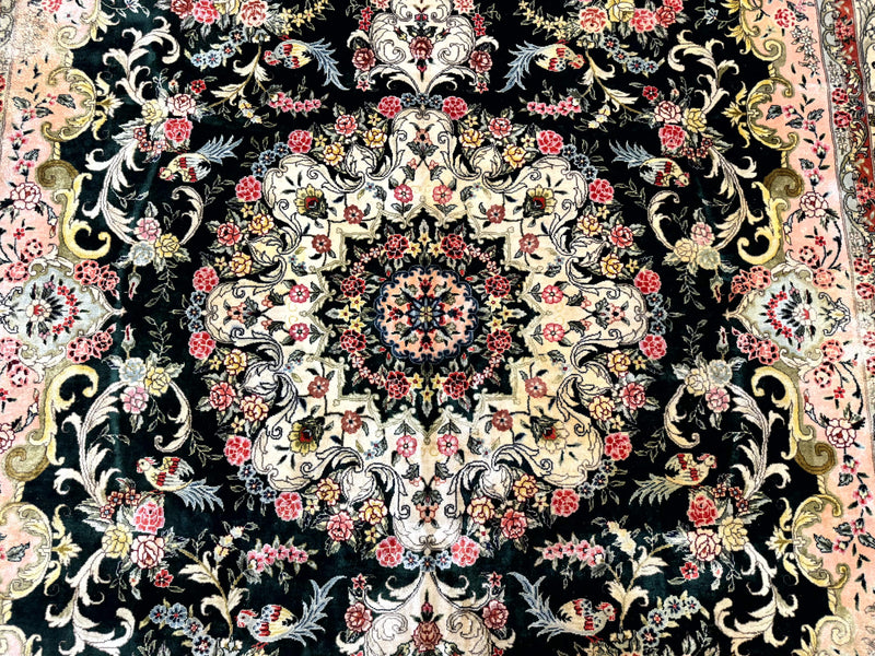 Silk Indian Kashmiri Rug 9x12, Vintage Hand Knotted Carpet by Jewel Rugs