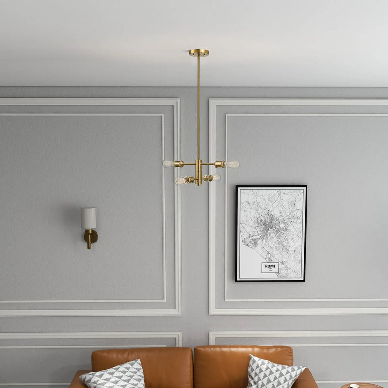 Trellis - 4 Lights Modern Gold Chandelier Vintage Pendant Fixture For Living Room - Clear / Gold by HouseOfZazla