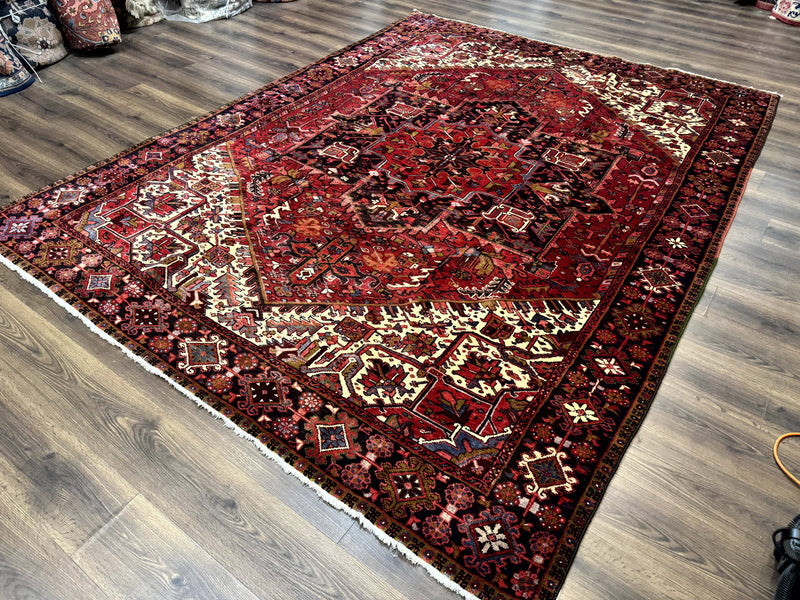 Persian Heriz Rug 8x11, Geometric Design, Red & Cream by Jewel Rugs