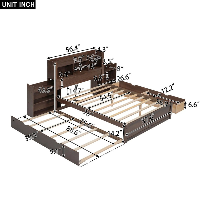 Storage Platform Bed With Pull Out Shelves, Trundle, And 2 Drawers by Unique Piece Furniture