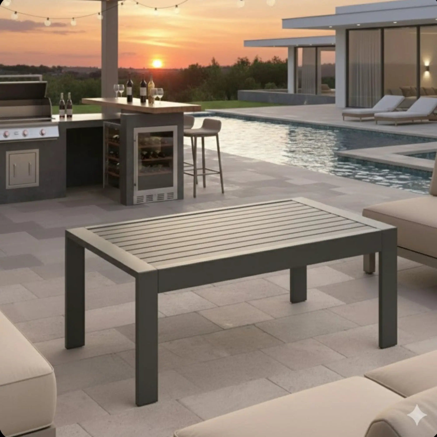 All-Weather Outdoor Coffee Table With Wood-Look Top by HouseOfZazla