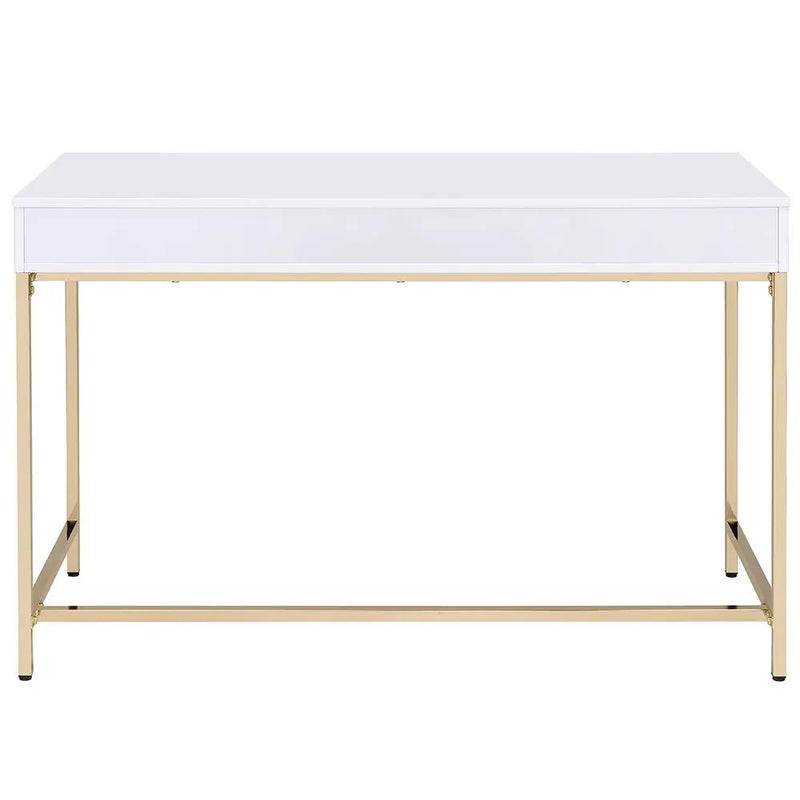 Ottey - Vanity Desk (Same 92540) - White High Gloss & Gold by Unique Piece Furniture