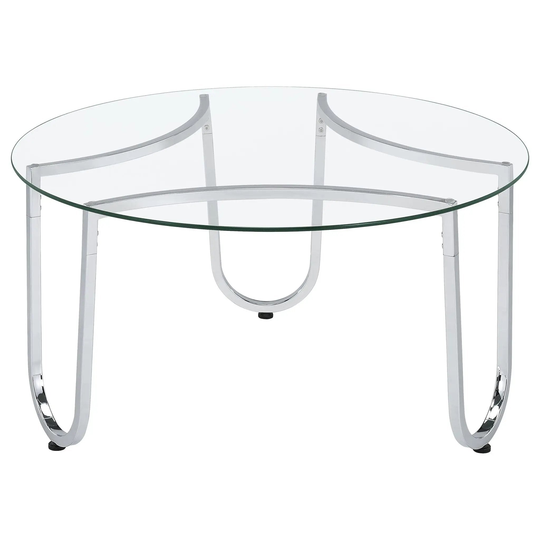 Beller Round Tempered Glass Top Cocktail Coffee Table Chrome by Unique Piece Furniture