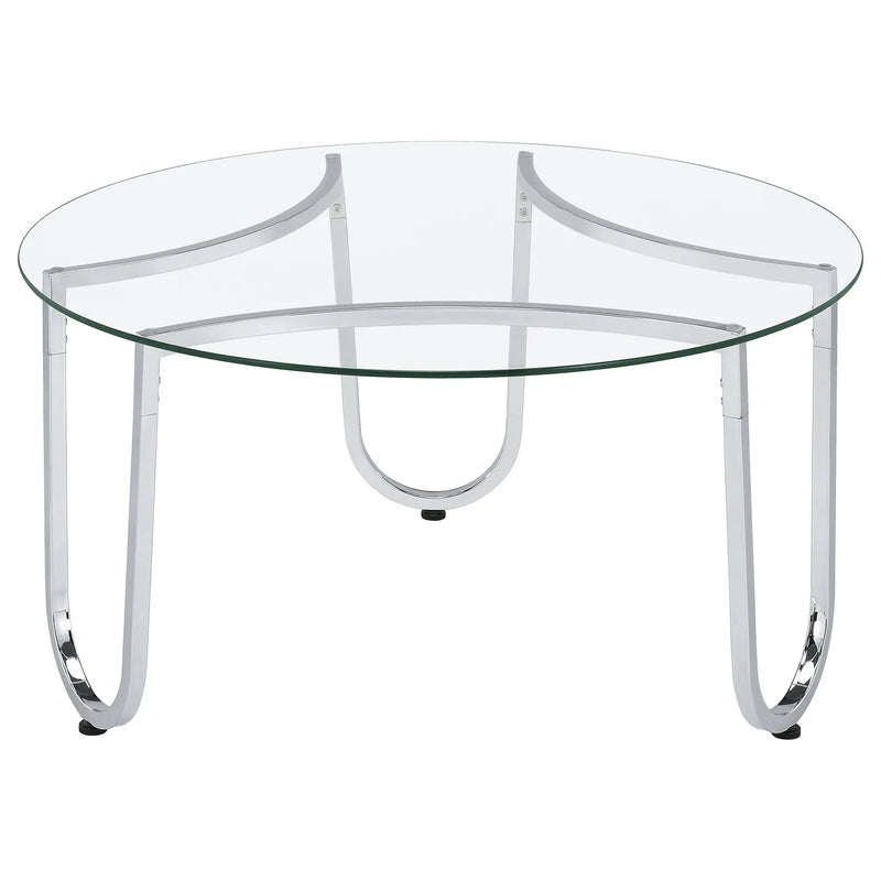 Beller Round Tempered Glass Top Cocktail Coffee Table Chrome by Unique Piece Furniture