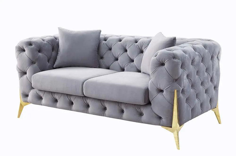 Jelanea - Loveseat With 2 Pillows - Gray Velvet & Gold by Unique Piece Furniture