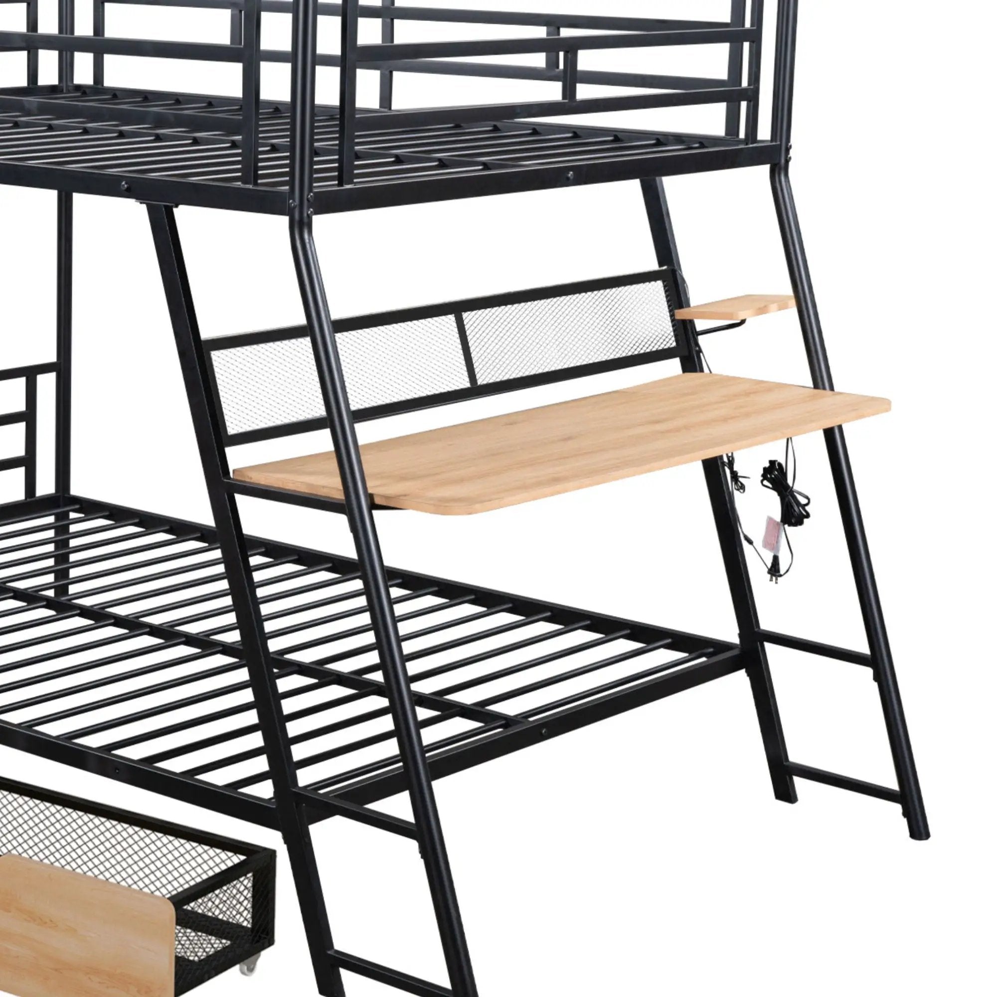 Full Size Bunk Bed With Built In Desk, Light, And 2 Drawers - Black by HouseOfZazla
