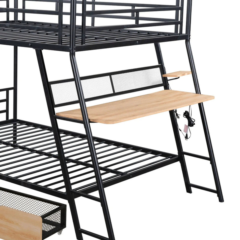 Full Size Bunk Bed With Built In Desk, Light, And 2 Drawers - Black by HouseOfZazla