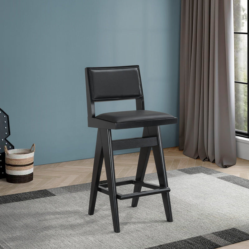 Black Bar Stools Set of 2 with Full Back Support - PU Leather, photo 7 of 8