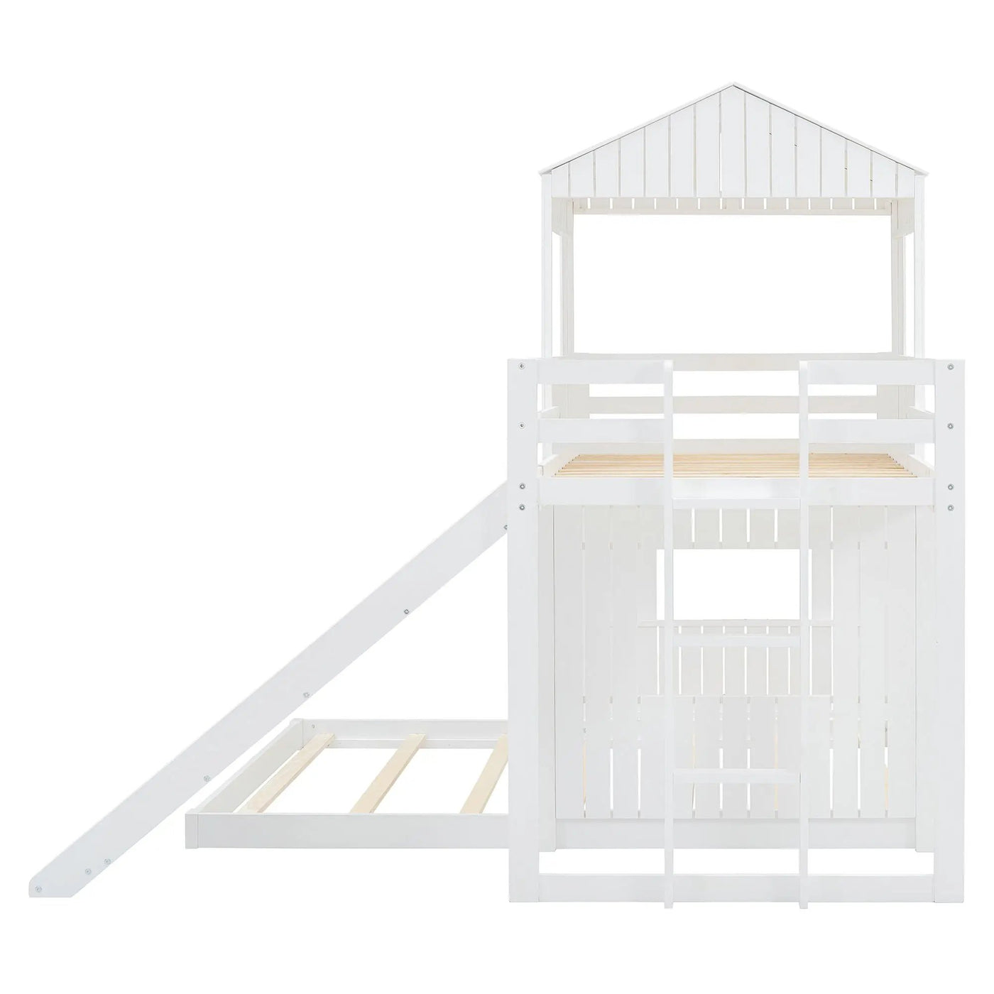 Loft Bunk Bed With Playhouse, Farmhouse, Ladder, Slide And Guardrails by HouseOfZazla