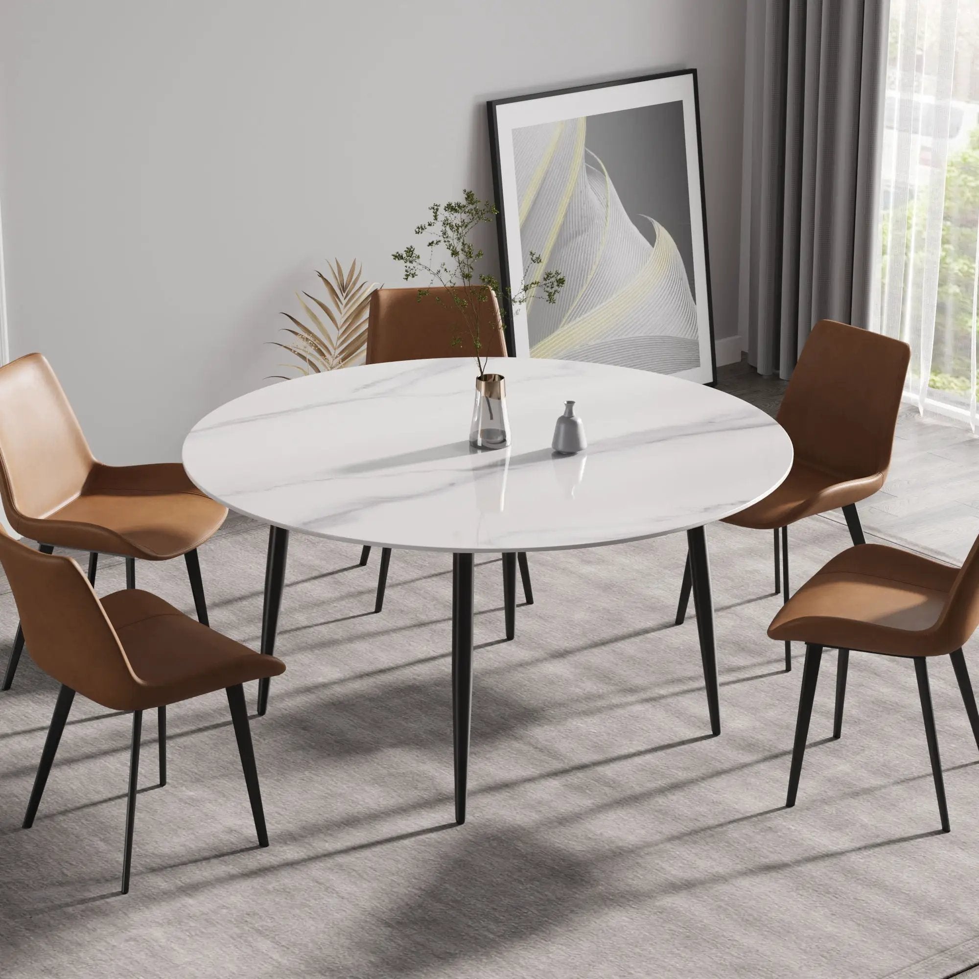 Modern Man-Made Stone Round Metal Dining Table-Position For 6 People by HouseOfZazla