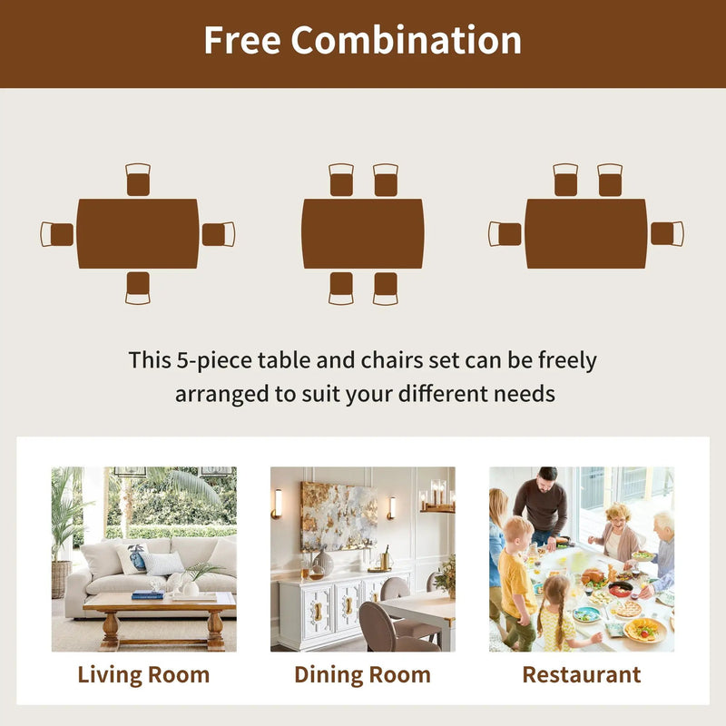 Mid Century Modern Dining Table Set For 4, Solid Wood Dining Table And Solid Wood Chairs, 5 Pieces Farmhouse Dining Table And 4 Upholstered Chairs - Brown / Gray by HouseOfZazla