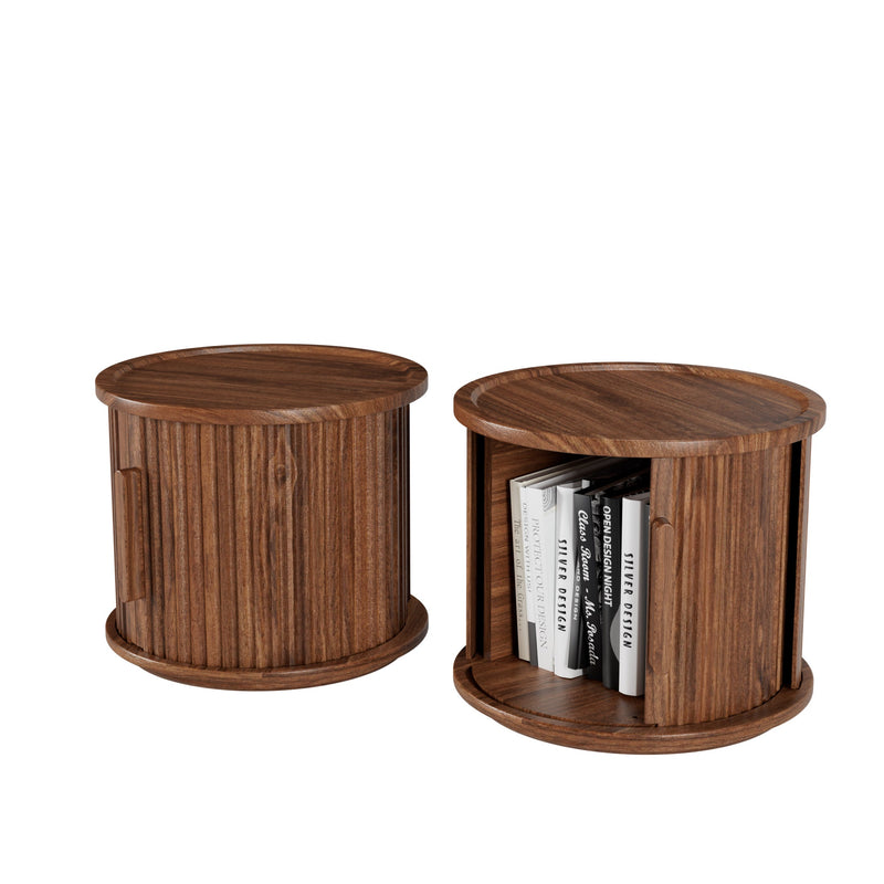 2Piece Round Coffee Table Set, Modern Nesting Side Tables with Sliding Door Storage by HouseOfZazla