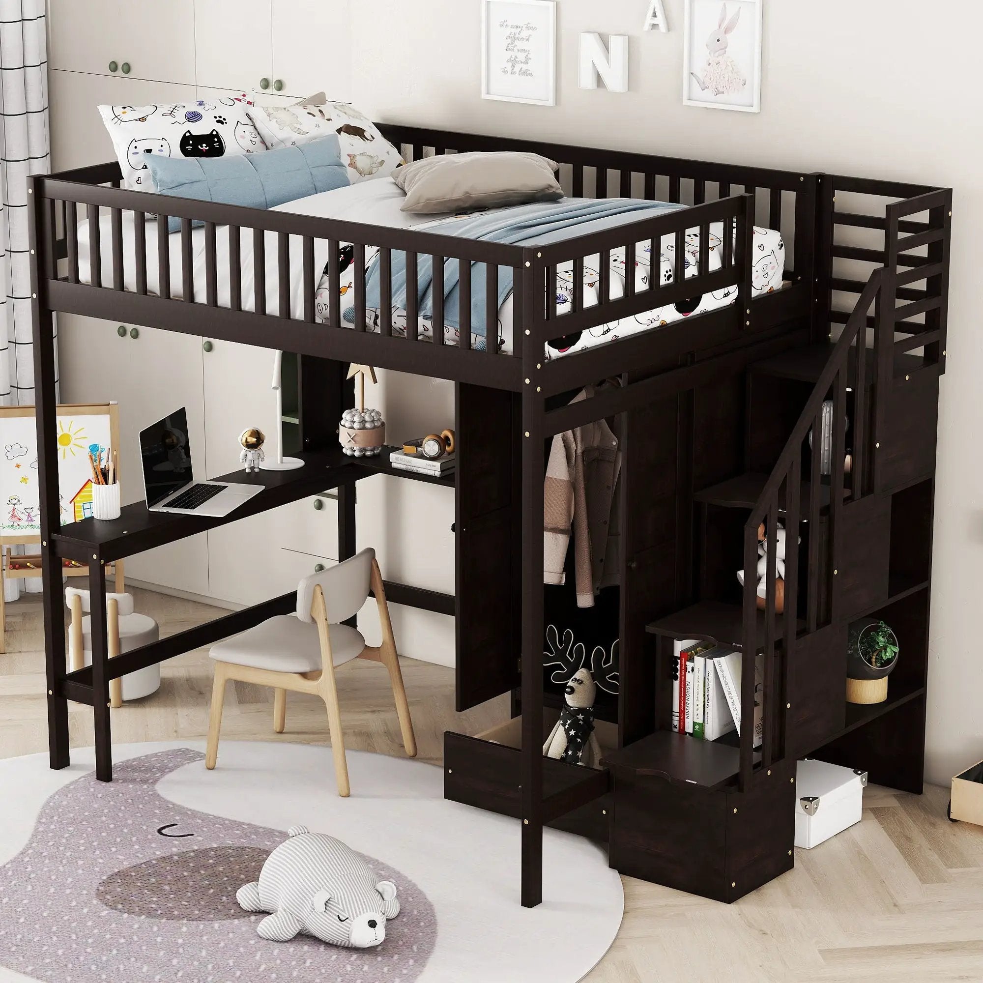 Loft Bed With Bookshelf, Drawers, Desk, And Wardrobe by Unique Piece Furniture