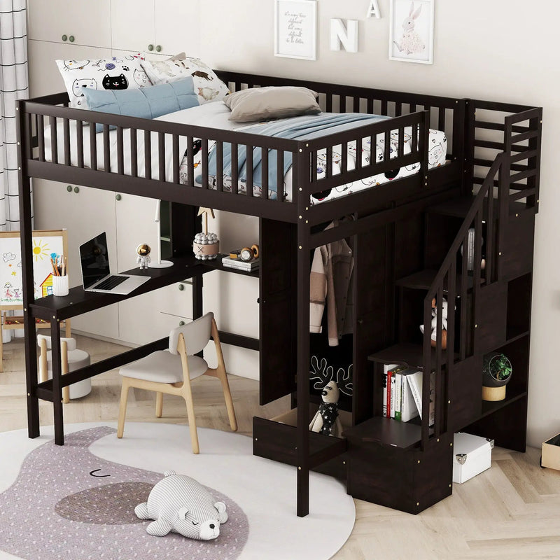 Loft Bed With Bookshelf, Drawers, Desk, And Wardrobe by HouseOfZazla