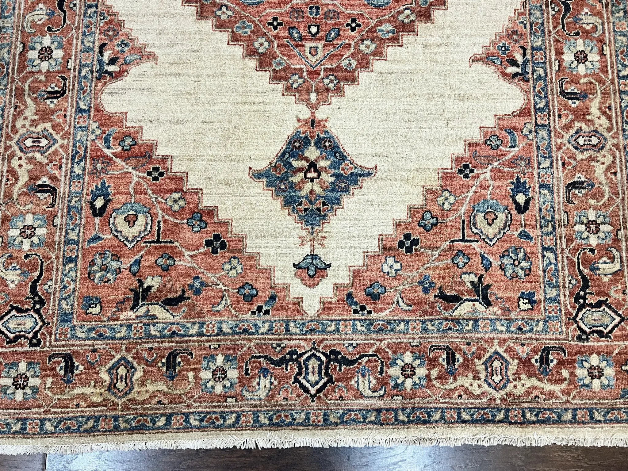 Peshawar Rug 5x7, Wool Hand Knotted Handmade Vintage Carpet, Serapi Design, Pakistani Rug 5 x 7 ft, Medium Sized, Geometric Rug by Jewel Rugs