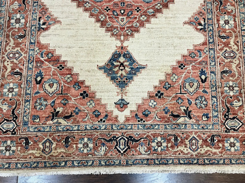 Peshawar Rug 5x7, Wool Hand Knotted Handmade Vintage Carpet, Serapi Design, Pakistani Rug 5 x 7 ft, Medium Sized, Geometric Rug by Jewel Rugs
