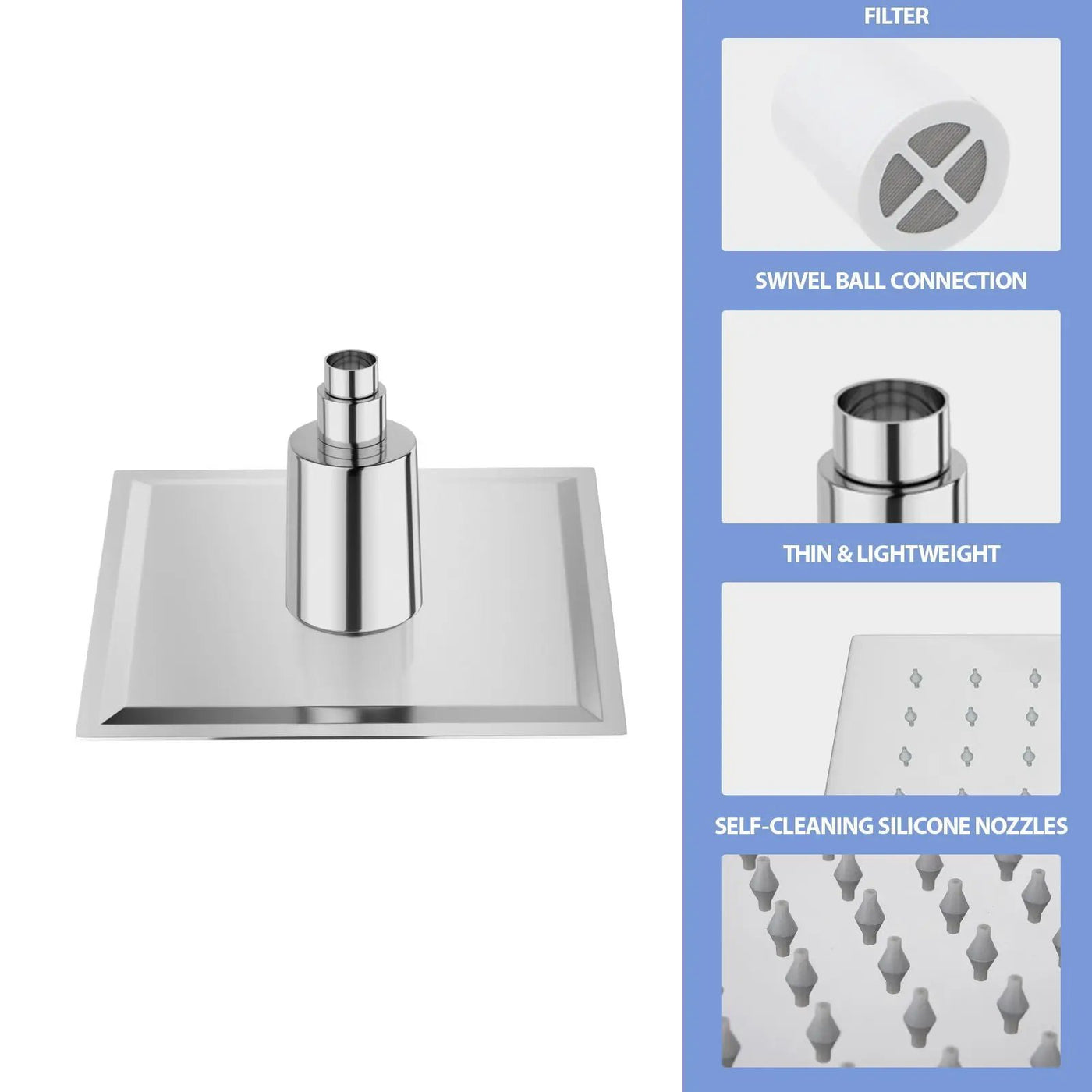 Ultra Thin 8" Square Rain Shower Head 304 Stainless Steel, Wall / Ceiling Mounted by HouseOfZazla