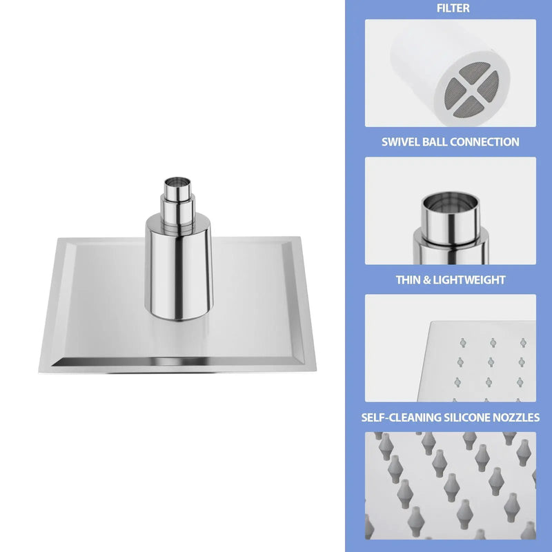 Ultra Thin 8" Square Rain Shower Head 304 Stainless Steel, Wall / Ceiling Mounted by HouseOfZazla
