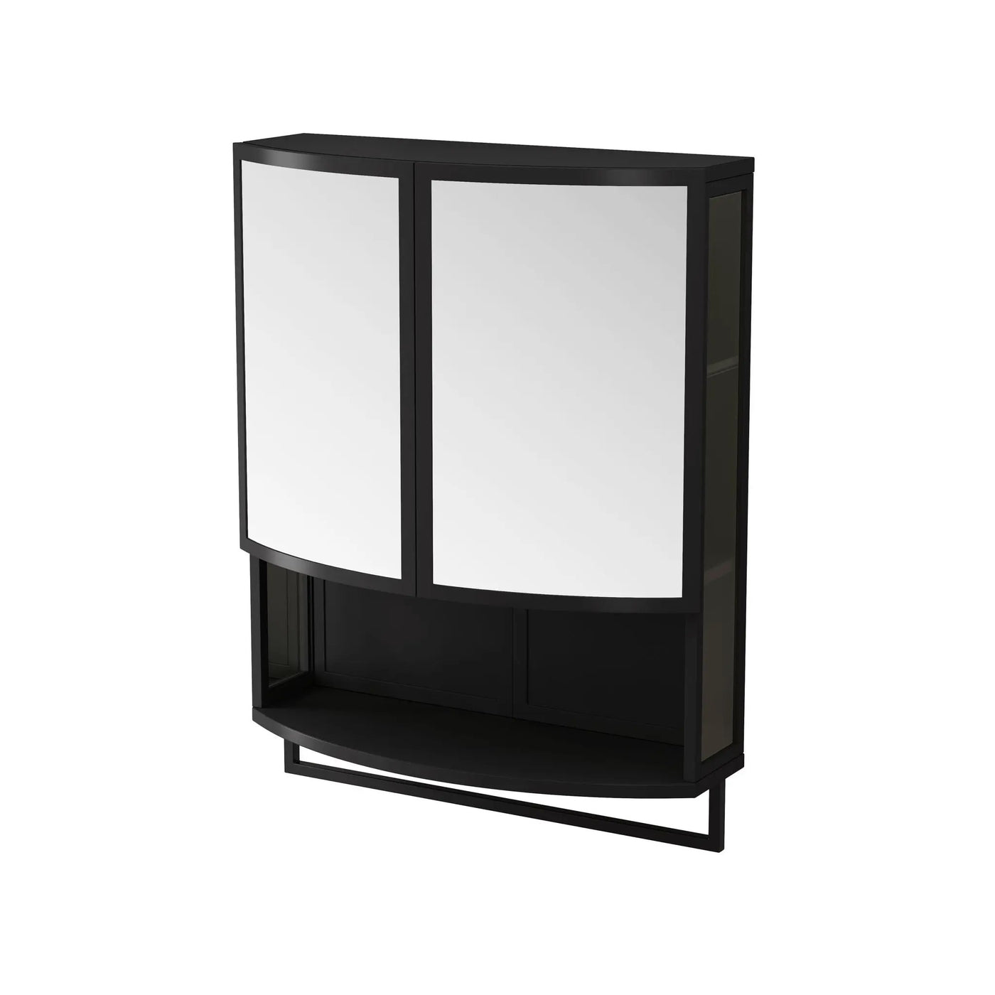 Arched Glass Double Door Wardrobe With Shatterproof Mirror, Open Shelf & Towel Rack by HouseOfZazla