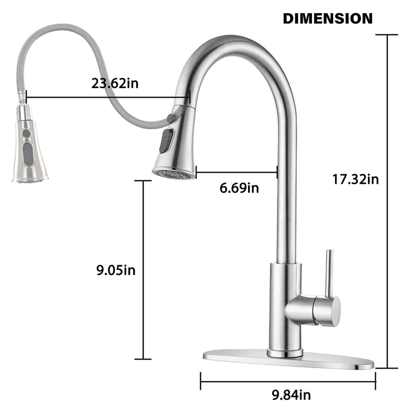 Classic High Arc Kitchen Faucet With Pull Down Sprayer, Stainless Steel - Brushed Nickel by HouseOfZazla