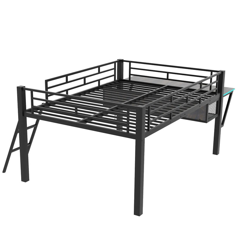 Gaming - Full Size Loft Bed With Desk, LED - Black by HouseOfZazla