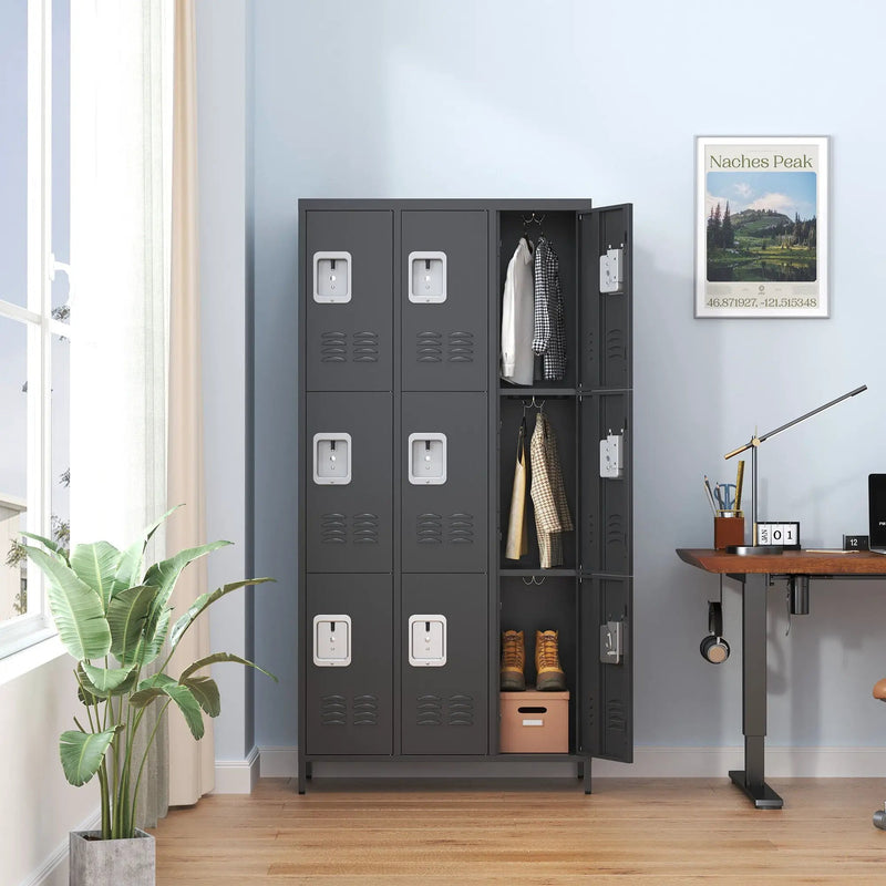 9 Door Lockers With Lock For Secure Storage And - Black by Unique Piece Furniture