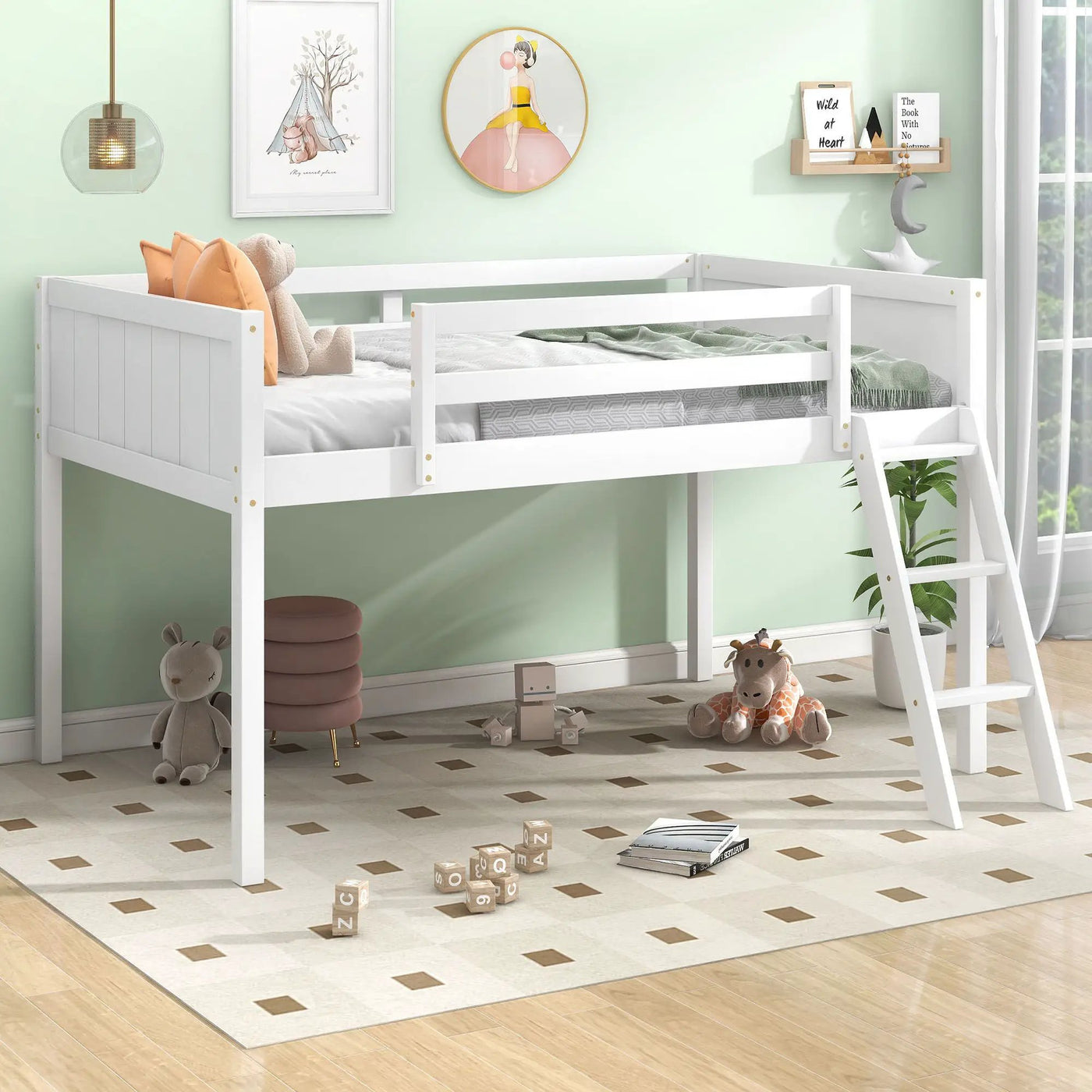 Low Loft Bed With Adjustable Ladder by HouseOfZazla