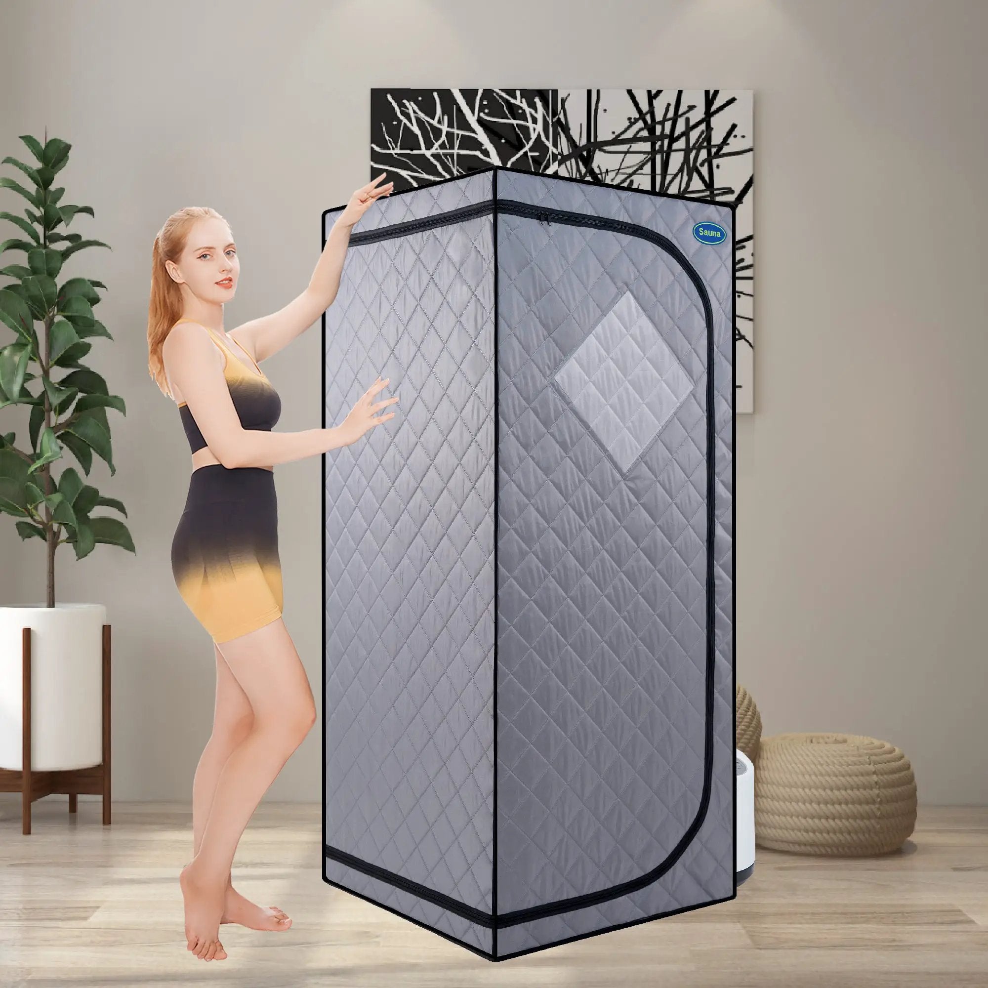 Full Size Portable Grey Steam Sauna tent–Personal Home Spa, with Steam Generator, Remote Control, Foldable Chair, Timer and PVC Pipe Connector Easy to Install.Fast heating, with FCC Certification by HouseOfZazla