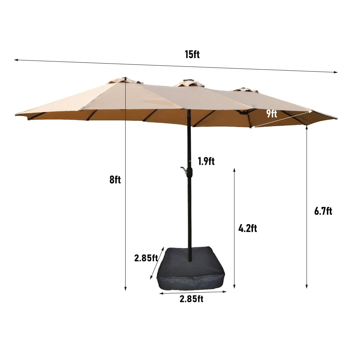 Double- Sided Outdoor Market Umbrella With Lights And Base by Unique Piece Furniture