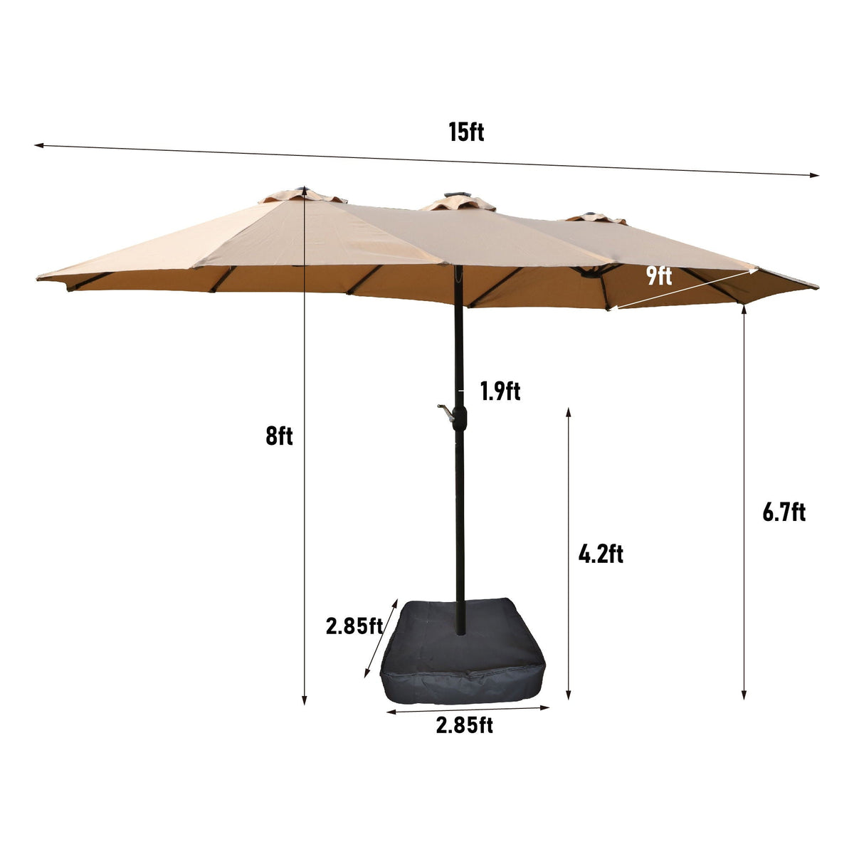 Double-Sided Outdoor Market Umbrella with Integrated Lights and Base - Red, Light Brown, or Light Blue, photo 9 of 12