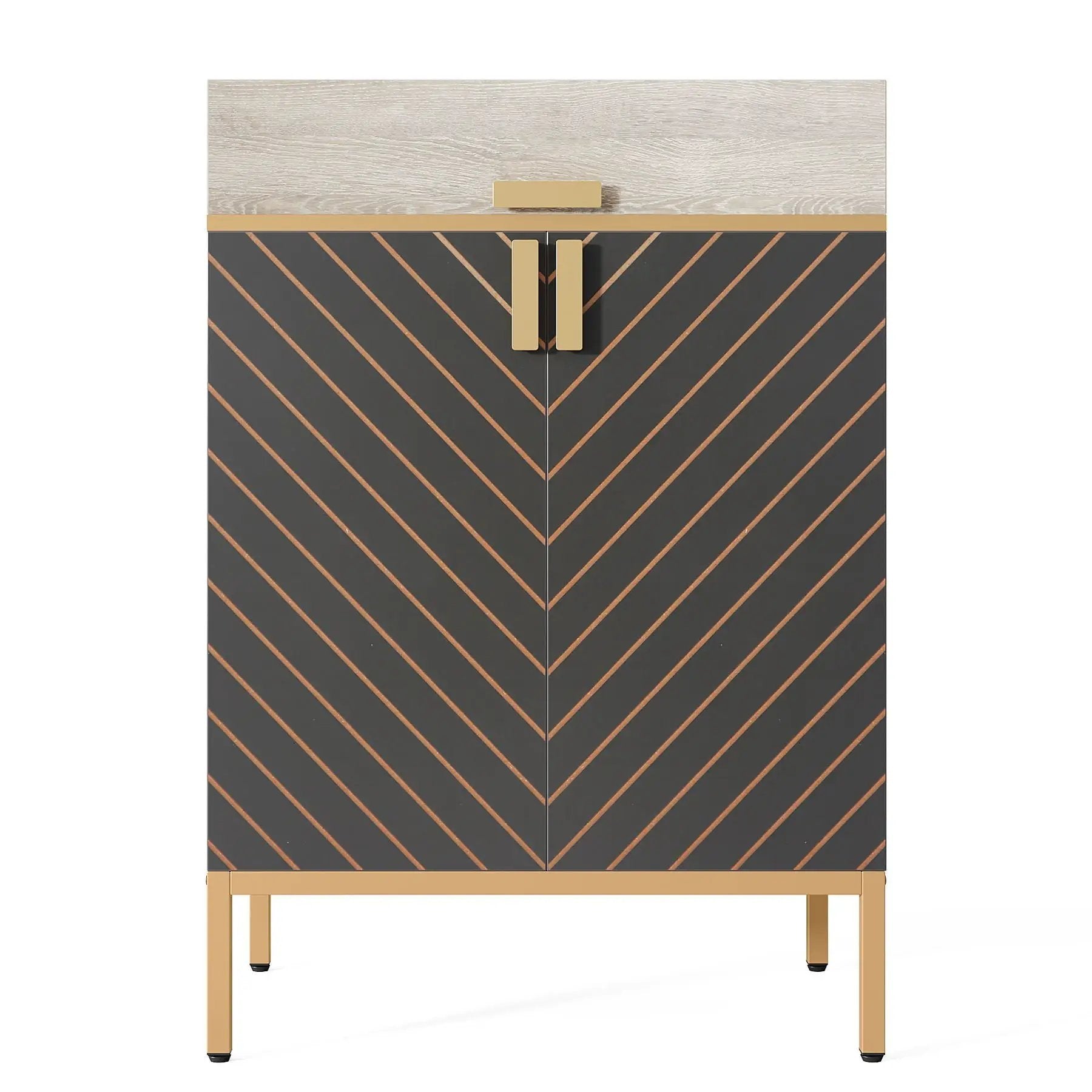 4 Tier Entryway Shoe Cabinet With Doors - Gray / Gold by HouseOfZazla