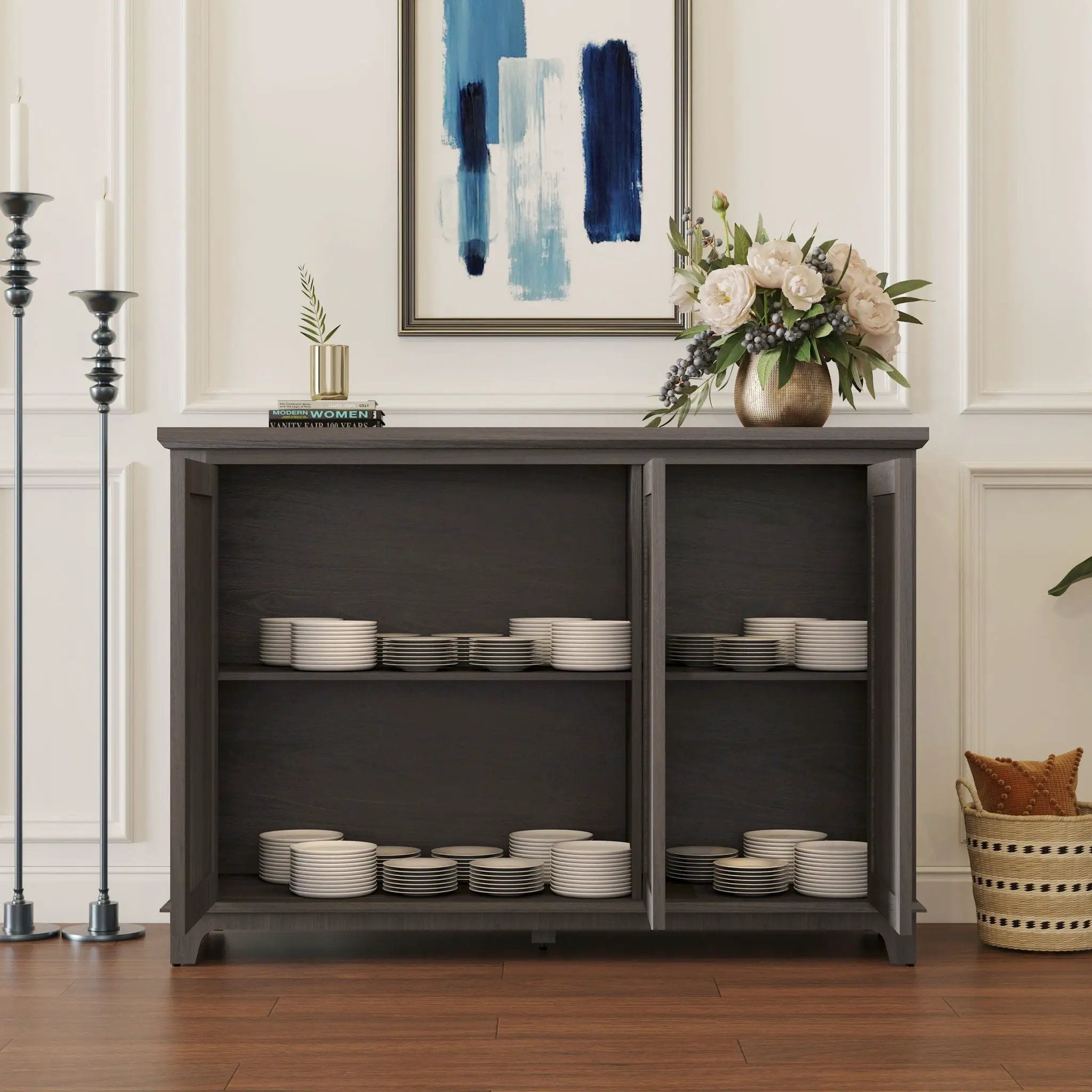 3 Door Mirrored Sideboard Cabinet With Adjustable Shelves