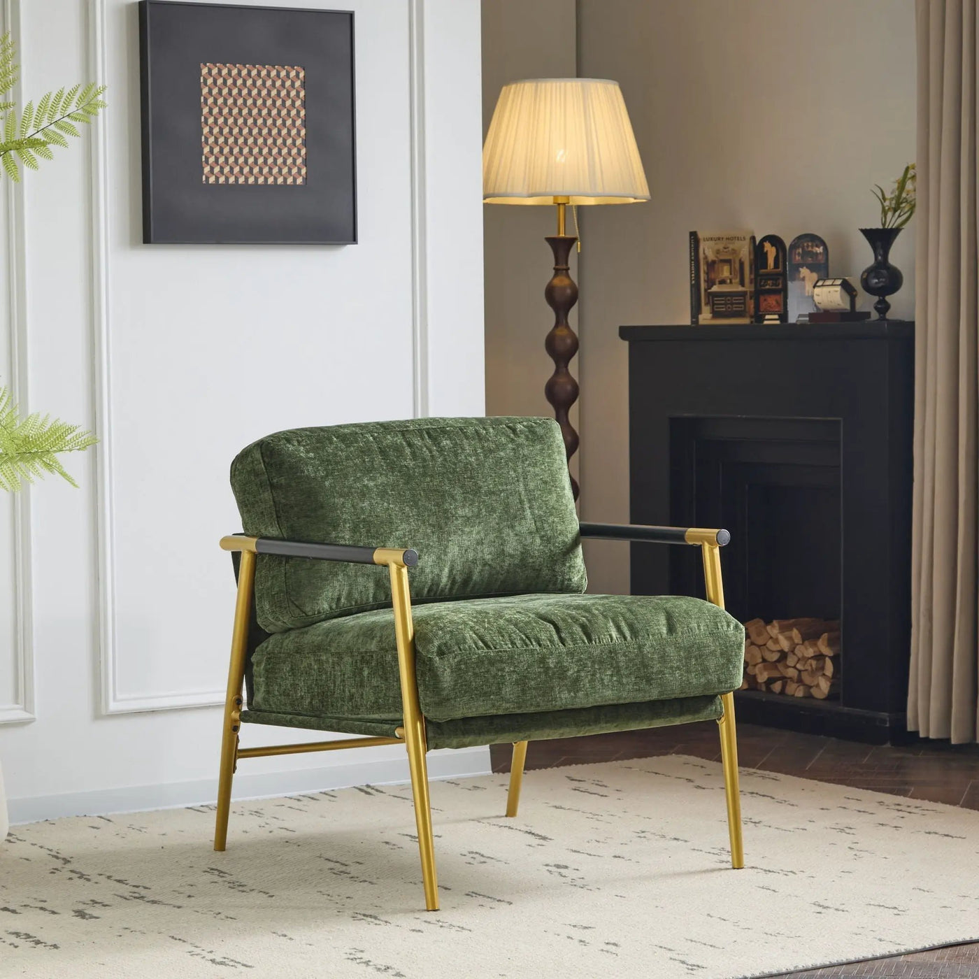 Modern Accent Chair With Plush Cushions and Wooden Armrests by HouseOfZazla