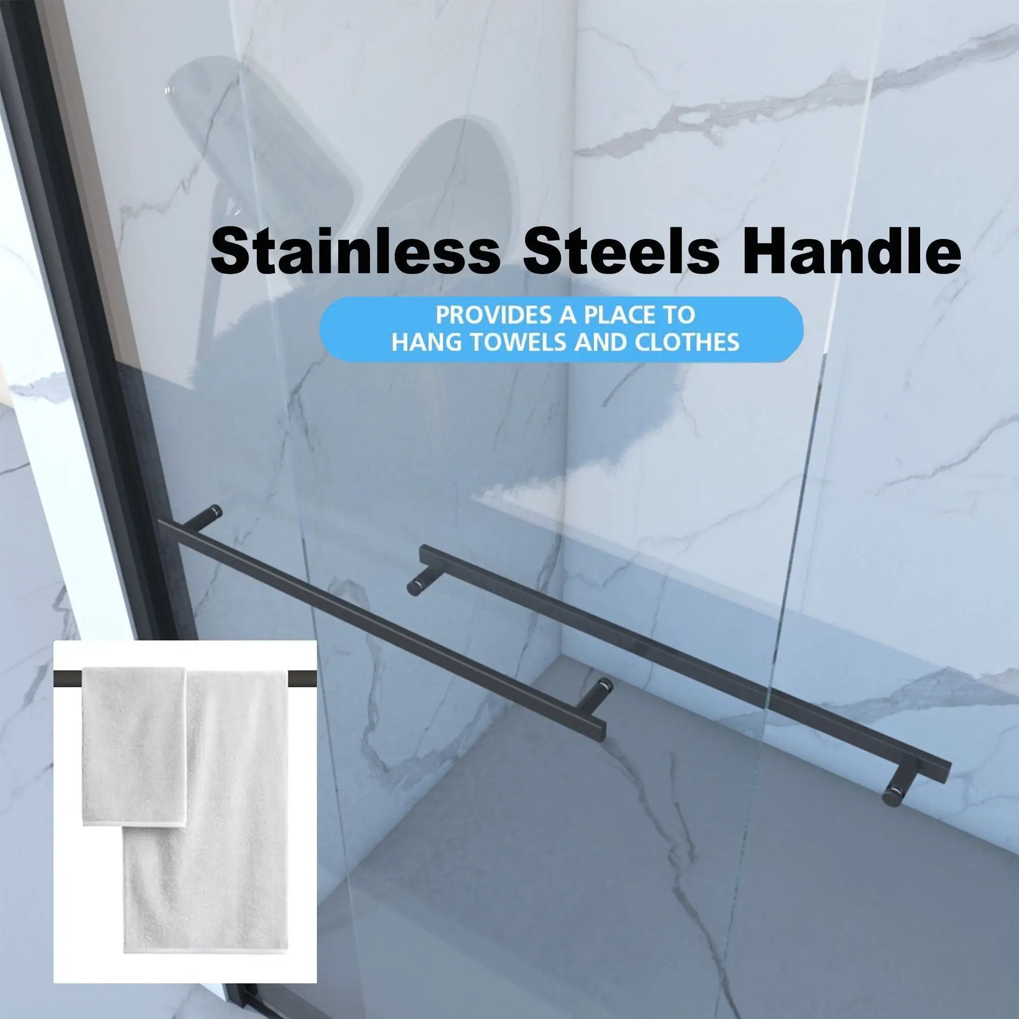 Frame Double Sliding Shower Door, Bypass Bathroom Sliding Door With Premium Clear Tempered Glass, Hardware Sliding Glass Shower Enclosure - Matte Black by HouseOfZazla