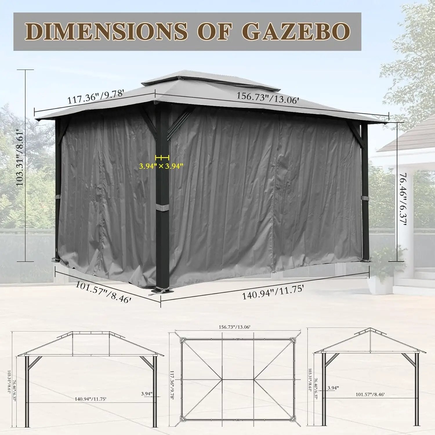 10'x13' Outdoor Gazebo with Double Roof and Mosquito Netting by HouseOfZazla
