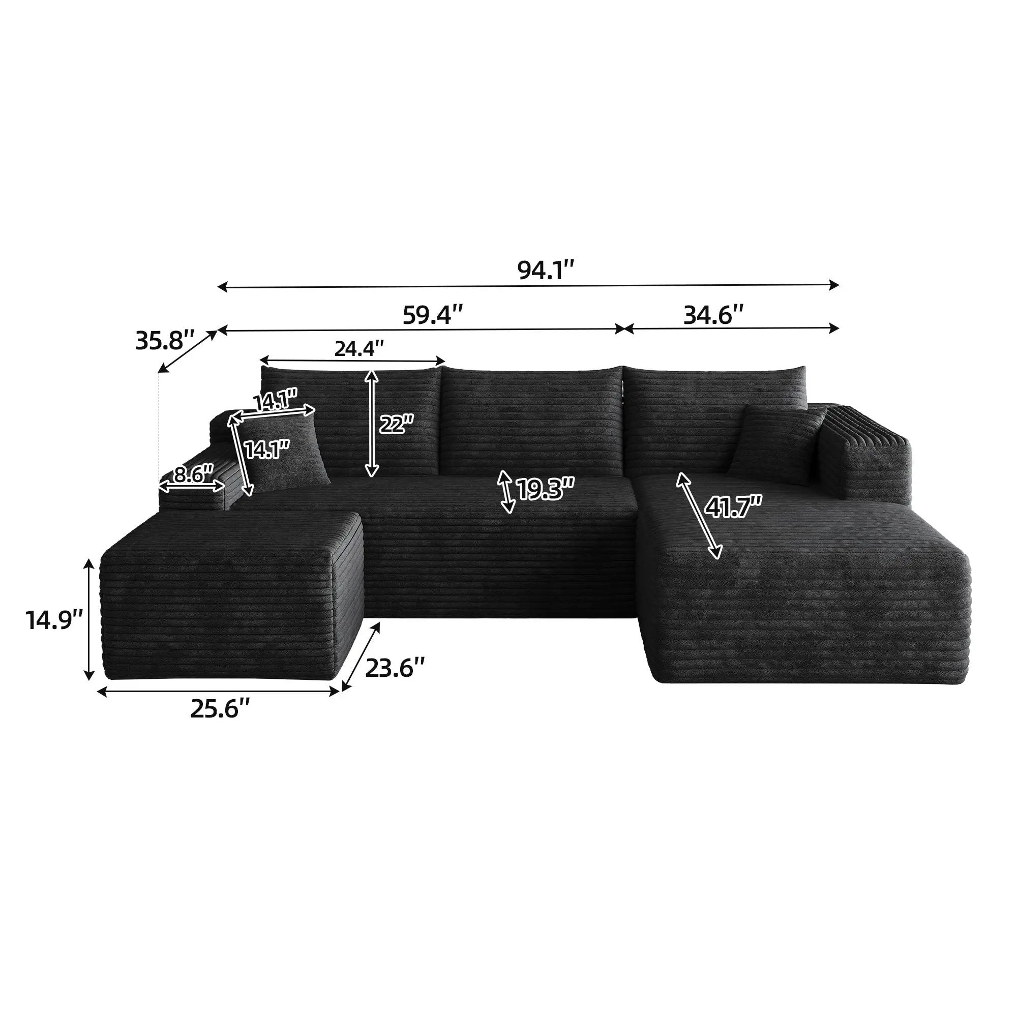 95" Cloud Sectional Sofa with 1 Ottoman by HouseOfZazla