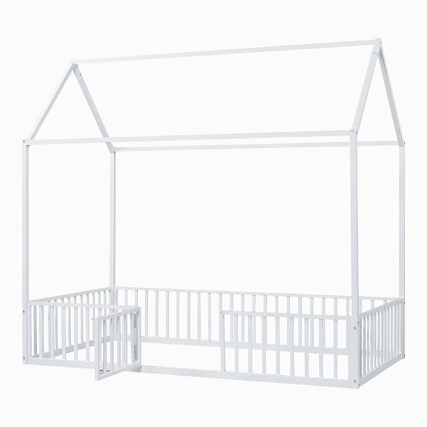Metal House Bed With Fence And Door