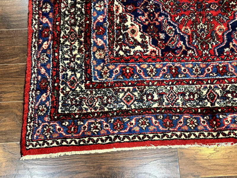Persian Tribal Rug 6x11, Red Blue Ivory, Antique Persian Carpet, Hamadan Dargazin Carpet by Jewel Rugs