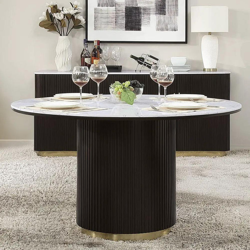Clayten - Round Dining Table With Marble - White Natural Marble Top & Espresso by Unique Piece Furniture
