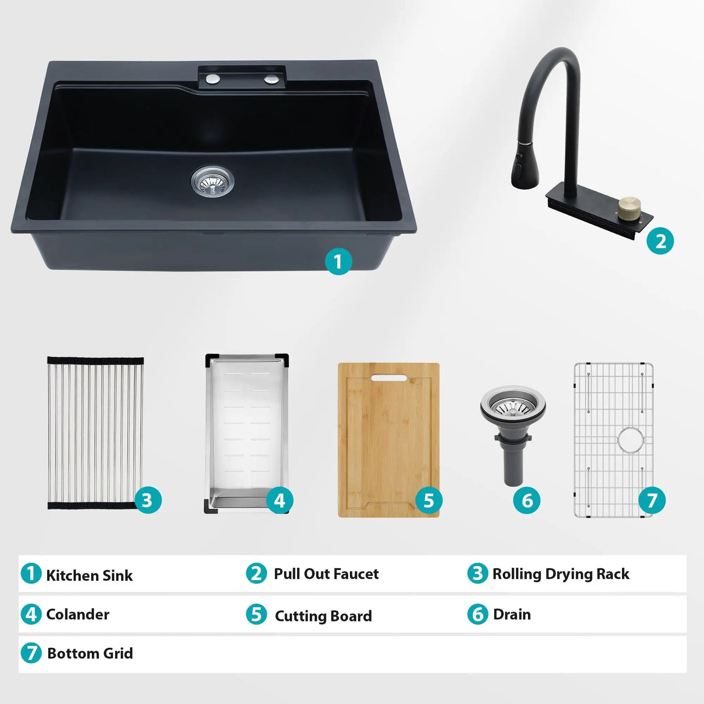 Waterfall Kitchen Sink With Pull Out Faucet & Cup Washer by HouseOfZazla
