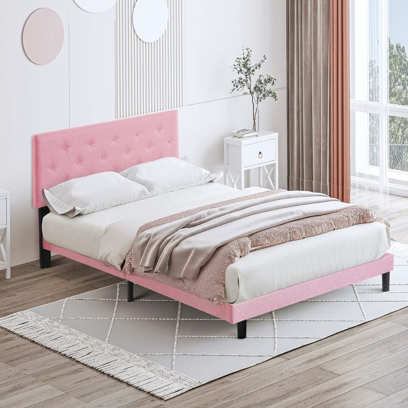 Modern Upholstered Platform Bed Frame With Button Tufted Fabric Headboard by Unique Piece Furniture