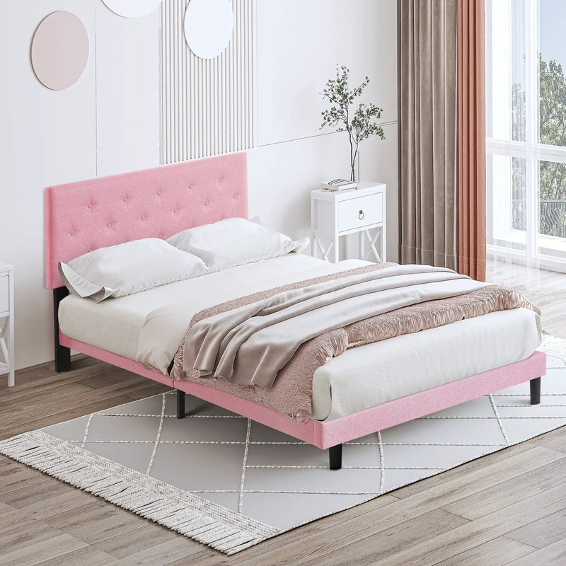 Modern Upholstered Platform Bed Frame With Button Tufted Fabric Headboard by HouseOfZazla