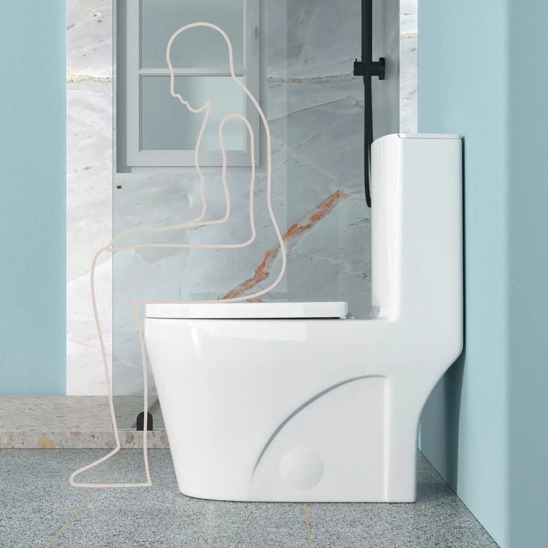 1 Piece Toilet For Bathroom, Dual Flush 1.24 / 1.6 Gpf, Soft Closing Seat - White by HouseOfZazla
