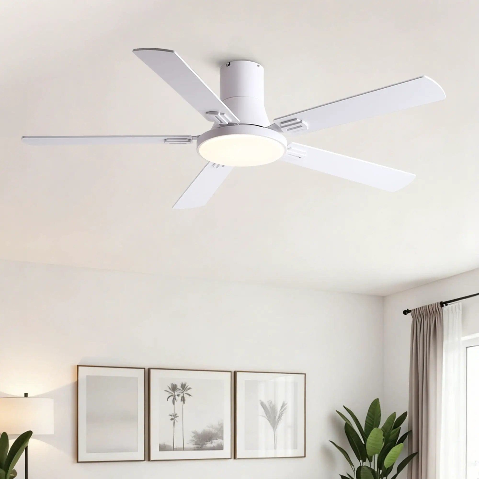 Flush Mount Ceiling Fans With LED Light And Remote Control, 5 Blades by HouseOfZazla