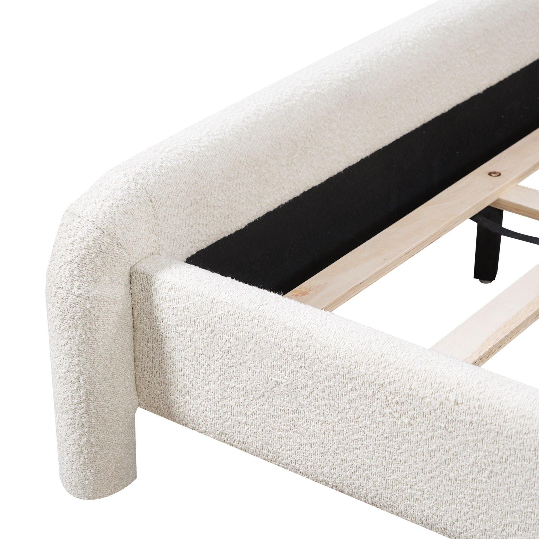 Upholstered Platform Bed Frame With Curved Headboard, Wood Slats Support by HouseOfZazla