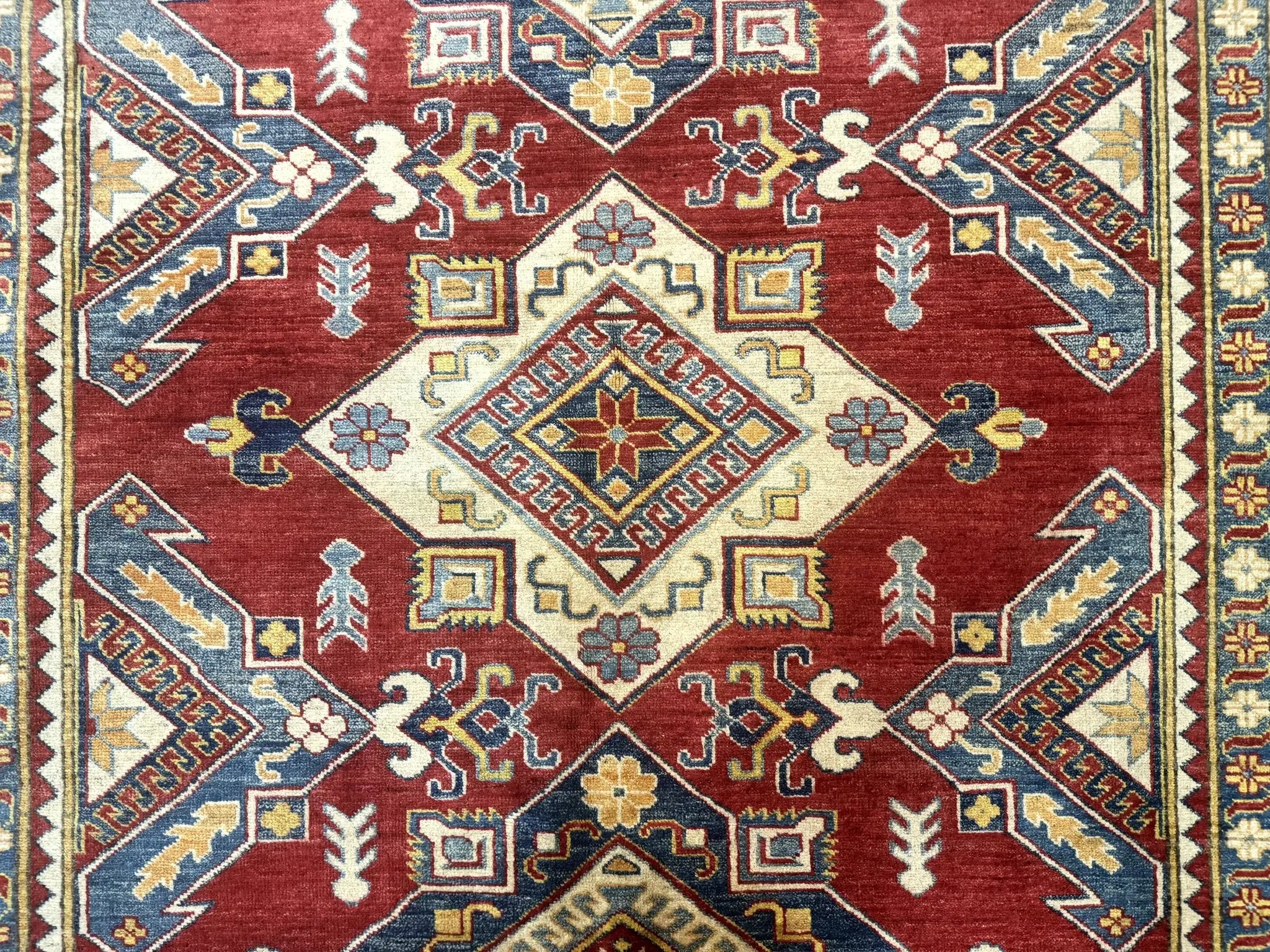 Turkish Kazak Rug 7.6 x 9.5, Geometric Medallions, Caucasian Pattern by Jewel Rugs