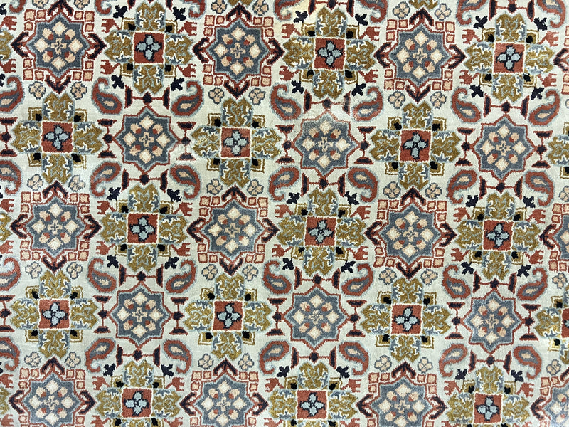 Turkish Kayseri Silk Rug 4x6, Hand Knotted Handmade Vintage Allover Pattern, Fine Silk Oriental Carpet 4 x 6 ft, Traditional Rug, Cream by Jewel Rugs