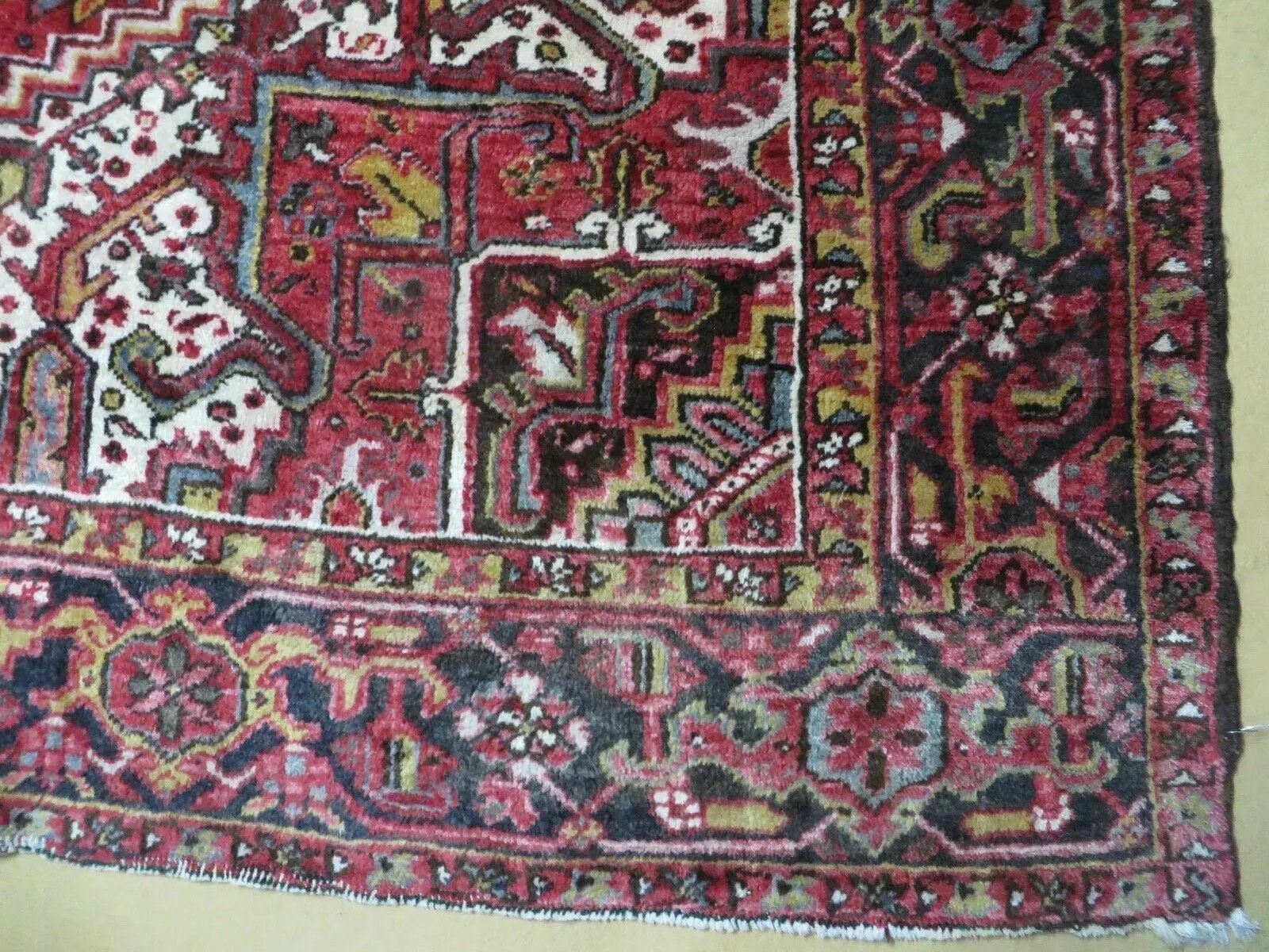 Heriz Rug 9x11, Geometric Persian Carpet Room Sized, Tribal Medallion Rug, Red Ivory Dark Blue Handmade Wool Rug for Living Room Dining Room by Jewel Rugs