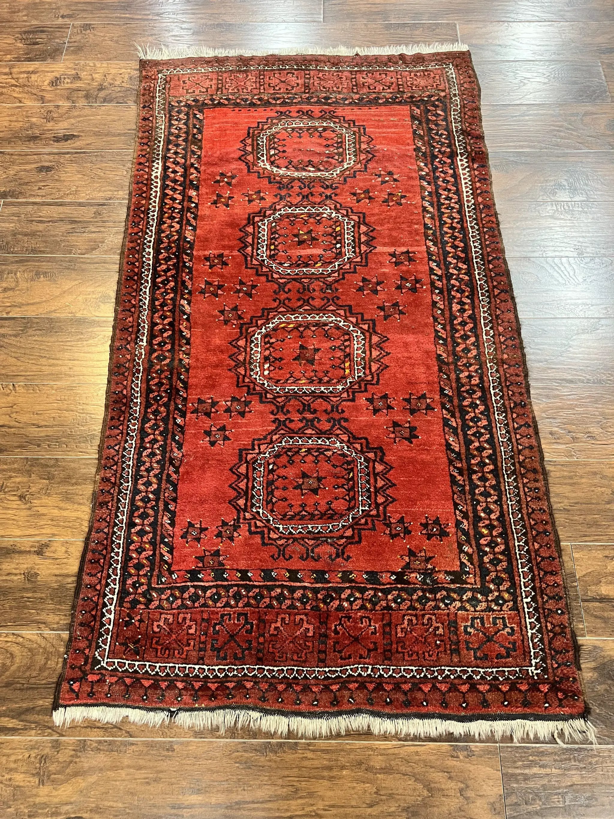 Afghan Rug 3x6, Semi Antique Vintage Oriental Carpet, Wool Handmade Red Rug, Tribal Rug, Afghan Beshir Rug by Jewel Rugs